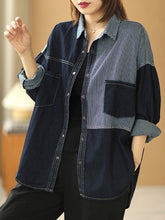 Loose Irregular Stripe Stitching Lapel Collar Blouses